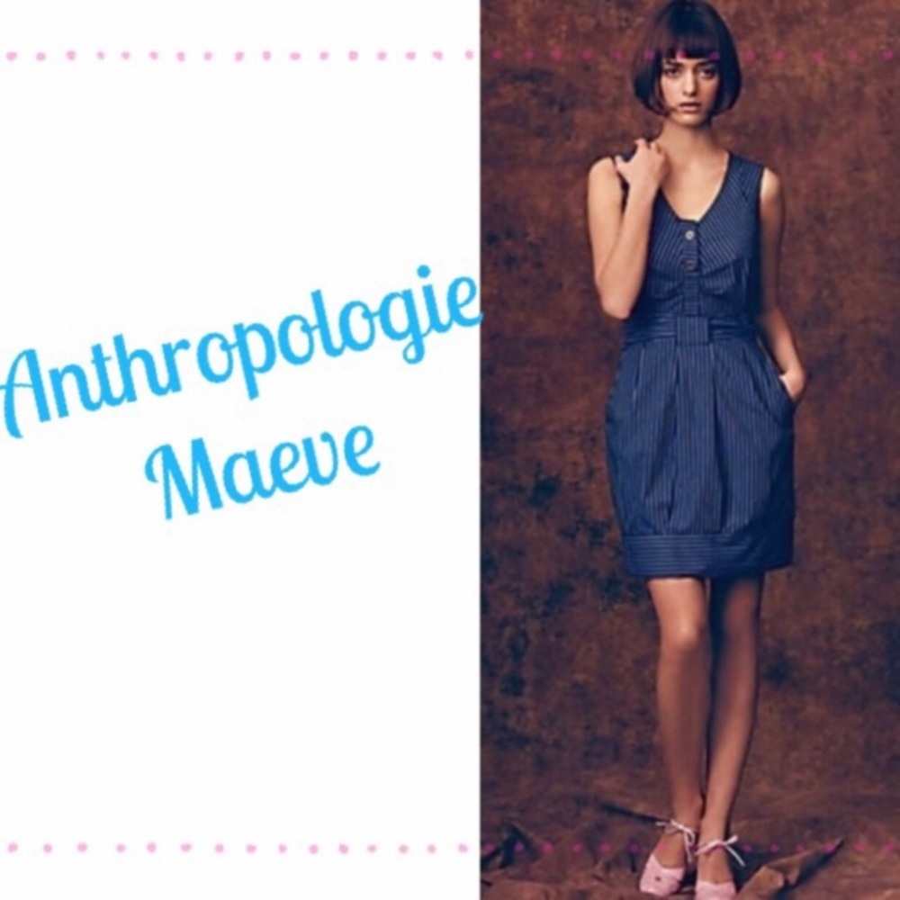 Anthropologie Maeve Blue Pinstriped Dress Size 12